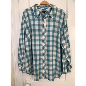 Talbots Plus Plaid Button Down Blouse NWT / Cotton Rayon Classic Shirt / Size 2X
